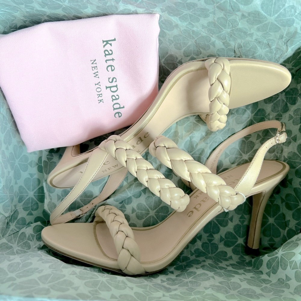 KATE SPADE New York Braided Saffron Leather Nude Slingback Sandal US 8.5 NEW - Picture 10 of 11